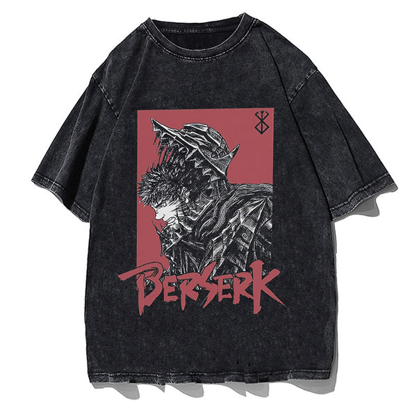 Berserk The Dog With No Pack Solitude Y2K Classic Vintage Retro Washed Anime T-Shirt Tee Harajuku Streetwear Manga Guts Griffith Casca Demon Dark Fantasy Egg of the King Behelit Kentaro Miura Band of the Hawk Embroidered Black Swordsman Falcon of Light Brand of Sacrifice Band of the Hawk Aesthetic Handmade Golden Age Japanese Culture JK Casual Printed Anime Pattern Cosplay Comic Con Festival Gift Apparel Clothing Heavy Cotton Oversized Tee Tokyo Otaku Weeb Fashion