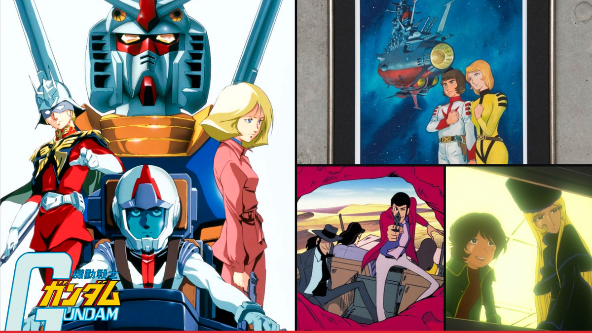 Official artwork from Mobile Suit Gundam, Space Battleship Yamato, Lupin the Third and Galaxy Express 999
