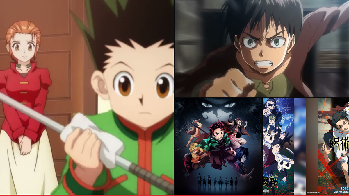 Official artwork from Hunter x Hunter, Attack on Titan, Demon Slayer and Jujutsu Kaisen