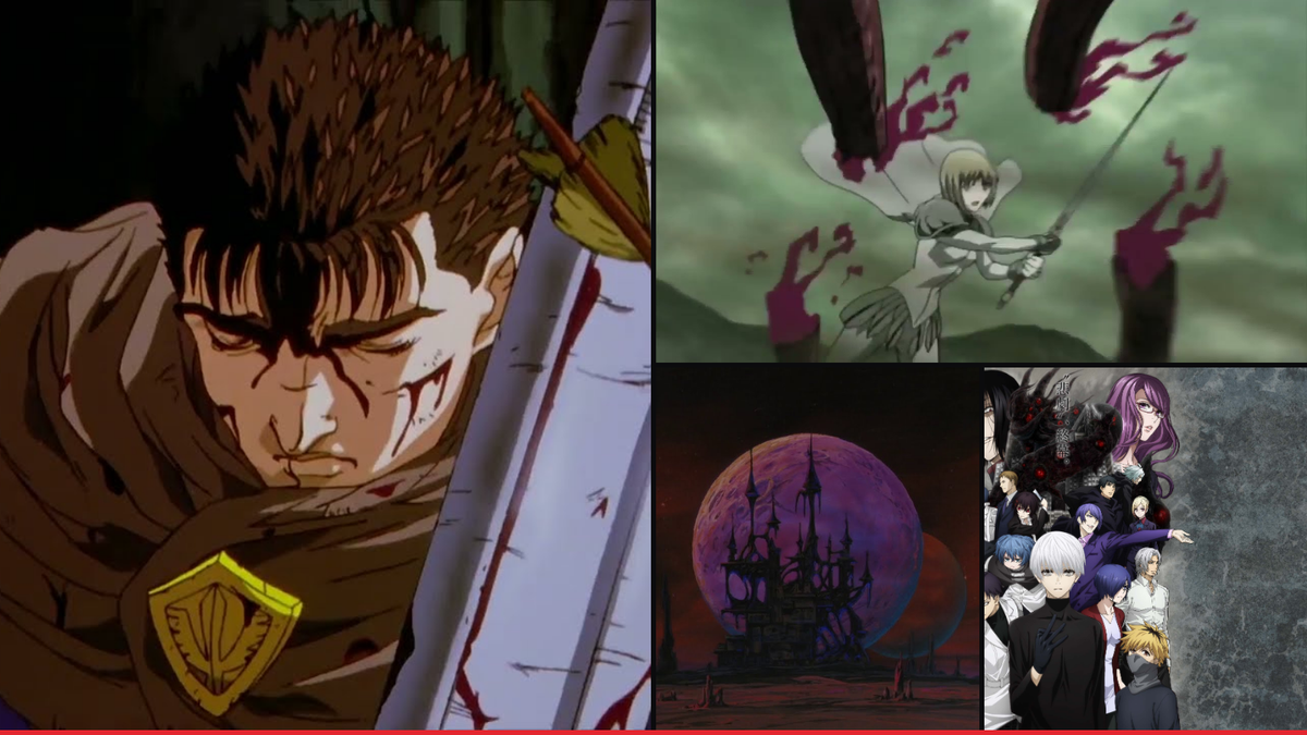Official artwork from Berserk, Claymore, Vampire Hunter D and Tokyo Ghoul