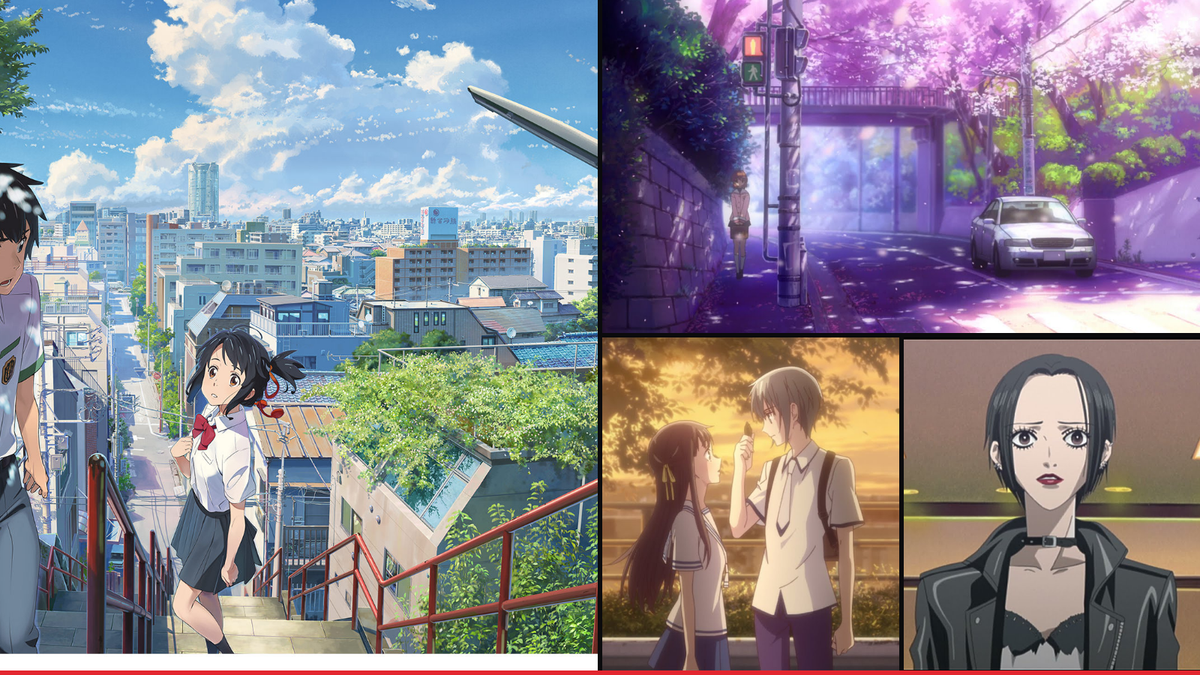 Official artwork from Your Name, Clannad, Fruits Basket and NANA
