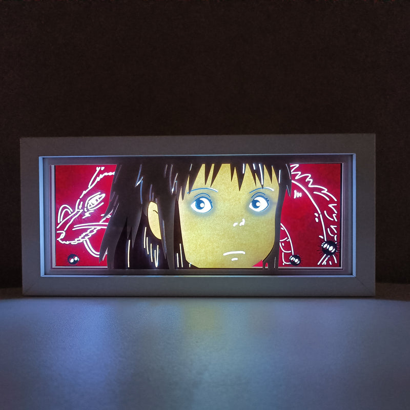 Custom Spirited Away light box with 3D paper carving and RGB LED lights featuring Chihiro. Perfect for anime gifts, Christmas decor, and Spirited Away fans. Remote-controlled colors create a magical, whimsical ambiance for any space. Ideal for holidays, birthdays, or special occasions, celebrating Chihiro’s journey through the spirit world, her courage, and her unforgettable encounters. A must-have for fans of Spirited Away, Studio Ghibli, and enchanting anime adventures.