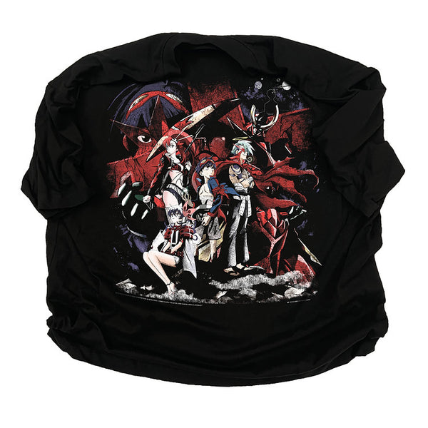Gurren Lagann black premium vintage oversized anime graphic t-shirt, Tengen Toppa Gurren Lagann shirt, retro washed Japanese manga tee, Y2K Harajuku streetwear fashion, oversized black anime shirt, otaku clothing gift, Gurren Lagann cosplay outfit top, Comic Con anime convention merch, Japanese anime streetwear for fans and collectors