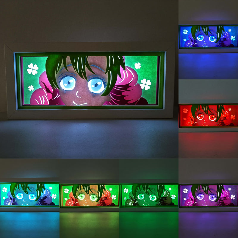 Custom Demon Slayer anime light box with 3D paper carving and RGB LED lights featuring Tanjiro and Nezuko. Perfect for anime gifts, Christmas decorations, and decor for fans and collectors. Remote-controlled colors create a vibrant, action-packed ambiance for bedrooms, desks, or anime-themed spaces. This handmade piece is an ideal gift for holidays or birthdays, designed for lovers of intense battles and stunning anime decor. A must-have for Demon Slayer fans looking to enhance their collection.