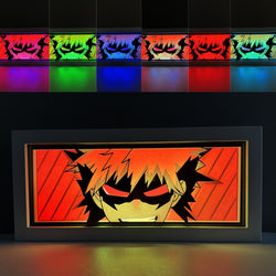 Custom My Hero Academia light box with 3D paper carving and RGB LED lights featuring Katsuki Bakugo. Perfect for anime gifts, Christmas decor, and Bakugo fans. Remote-controlled colors create an explosive, high-energy ambiance for any space. Ideal for holidays, birthdays, or special occasions, celebrating Bakugo’s fierce determination and explosive Quirk. A must-have for My Hero Academia fans looking to add a dynamic touch to their collection.