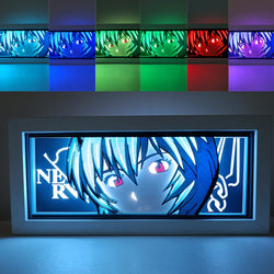 Custom Neon Genesis Evangelion light box with 3D paper carving and RGB LED lights featuring Rei Ayanami and EVA Unit-00. Perfect for anime gifts, Christmas decor, and Rei fans. Remote-controlled colors create a calm, ethereal ambiance for any space. Ideal for holidays, birthdays, or special occasions, celebrating Rei’s mysterious character and iconic role in the series. A must-have for Evangelion fans.