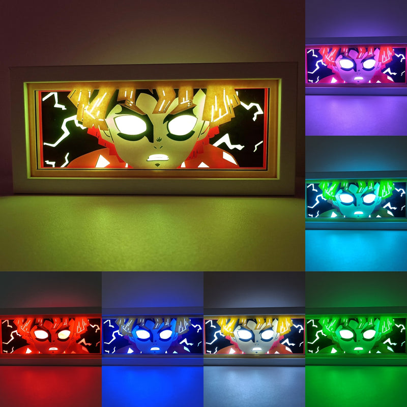 Custom Demon Slayer anime light box with 3D paper carving and RGB LED lights featuring Tanjiro and Nezuko. Perfect for anime gifts, Christmas decorations, and decor for fans and collectors. Remote-controlled colors create a vibrant, action-packed ambiance for bedrooms, desks, or anime-themed spaces. This handmade piece is an ideal gift for holidays or birthdays, designed for lovers of intense battles and stunning anime decor. A must-have for Demon Slayer fans looking to enhance their collection.