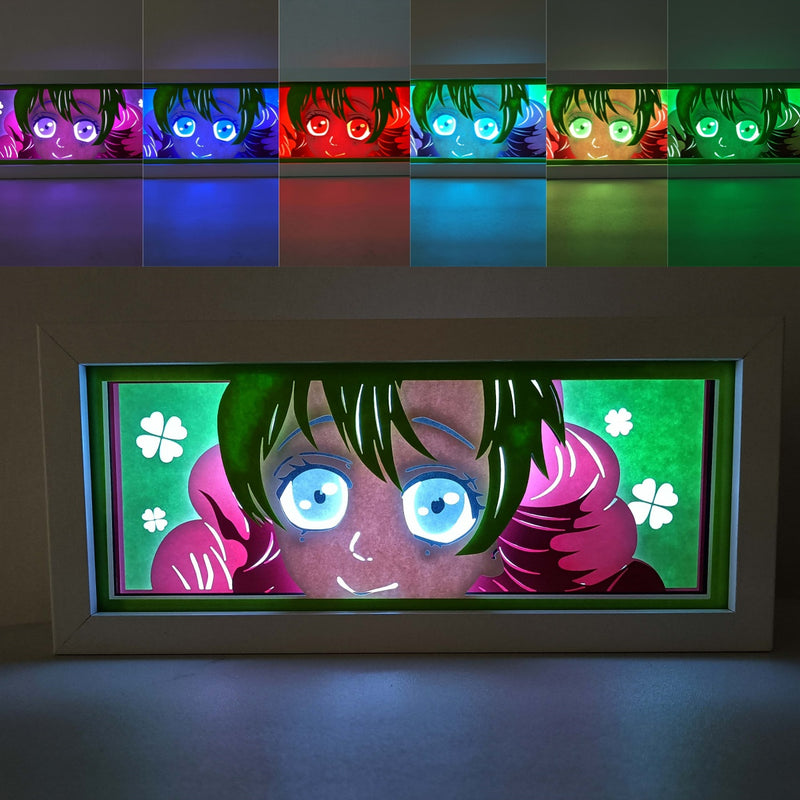 Custom Demon Slayer anime light box with 3D paper carving and RGB LED lights featuring Tanjiro and Nezuko. Perfect for anime gifts, Christmas decorations, and decor for fans and collectors. Remote-controlled colors create a vibrant, action-packed ambiance for bedrooms, desks, or anime-themed spaces. This handmade piece is an ideal gift for holidays or birthdays, designed for lovers of intense battles and stunning anime decor. A must-have for Demon Slayer fans looking to enhance their collection.