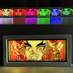 Custom Demon Slayer anime light box with 3D paper carving and RGB LED lights featuring Tanjiro and Nezuko. Perfect for anime gifts, Christmas decorations, and decor for fans and collectors. Remote-controlled colors create a vibrant, action-packed ambiance for bedrooms, desks, or anime-themed spaces. This handmade piece is an ideal gift for holidays or birthdays, designed for lovers of intense battles and stunning anime decor. A must-have for Demon Slayer fans looking to enhance their collection.