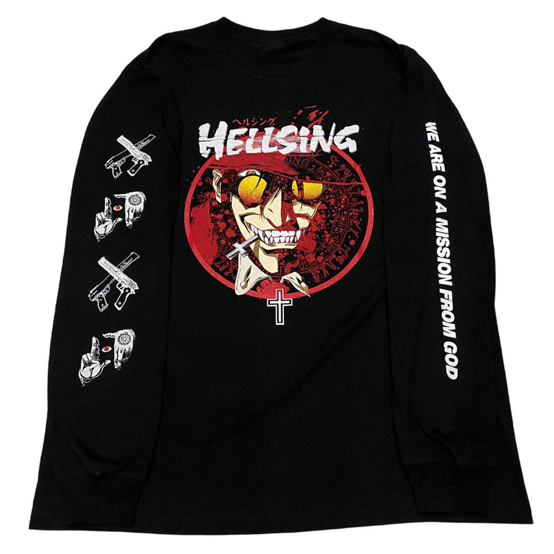 Hellsing hoodie long sleeve crew neck sweater vampire anime apparel premium anime clothing Alucard inspired merchandise high-quality anime sweatshirt stylish and comfortable cosplay wear unique gothic anime fashion durable hoodie soft fabric collectible anime merchandise perfect gift for anime fans manga-inspired hoodie dark anime clothing everyday anime outfit Hellsing Ultimate apparel