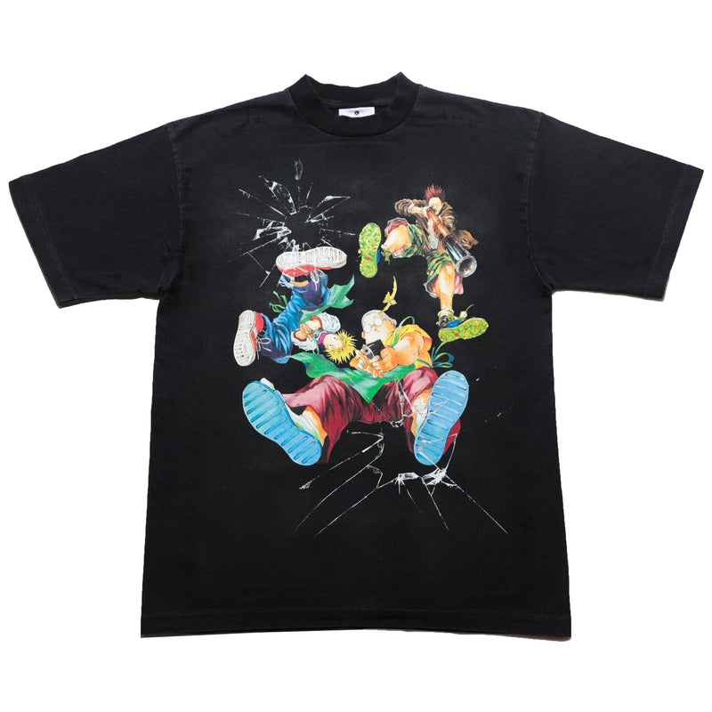 Sakamoto Days oversized anime t-shirt featuring Taro Sakamoto, Shin Asakura, Lu Xiaotang and Heisuke Mashimo, streetwear style by Anime Crush
