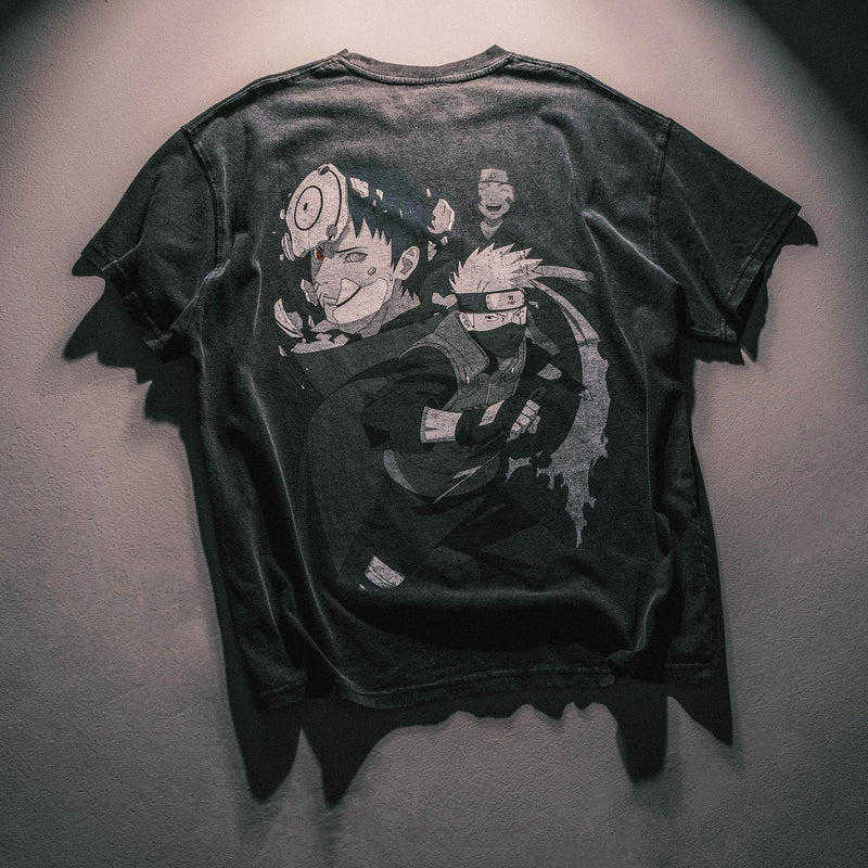Naruto Obito Uchiha double sided graphic t-shirt, Naruto Shippuden anime shirt, front and back print oversized tee, vintage washed Japanese manga top, Y2K Harajuku streetwear fashion, Uchiha clan Obito anime t-shirt, otaku clothing gift, Naruto Shippuden cosplay shirt, Comic Con anime convention outfit, Japanese anime merch for Naruto fans