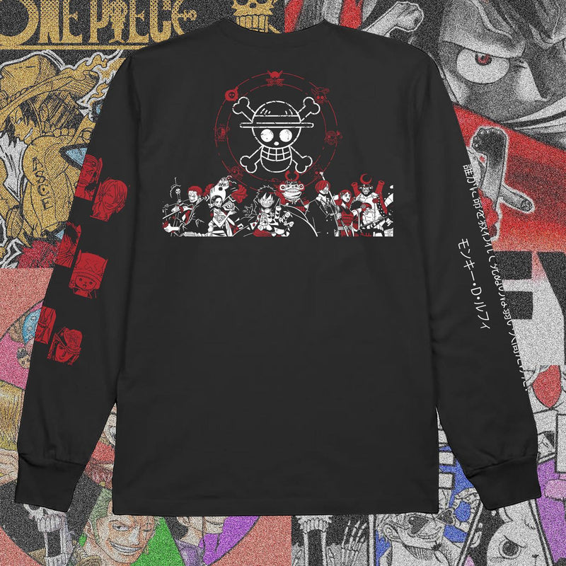 One Piece long sleeve crew neck shirt anime apparel Luffy Zoro Nami inspired clothing high-quality anime wear stylish and comfortable cosplay outfit durable long sleeve crew neck soft fabric collectible anime merchandise perfect gift for One Piece fans manga-inspired clothing everyday anime outfit One Piece apparel iconic anime fashion adventurous anime shirt