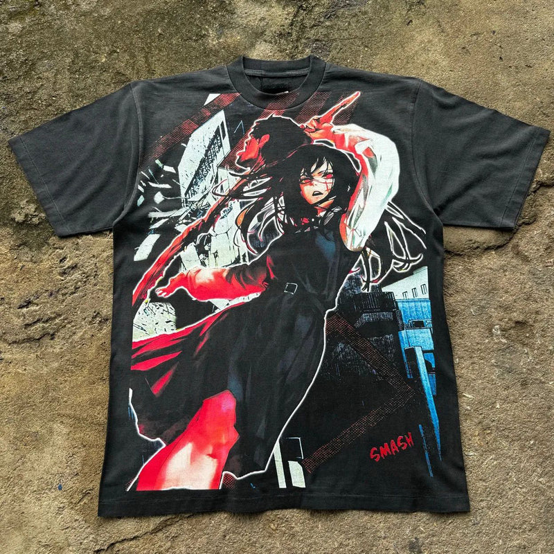 Edgy Chainsaw Man Black T-Shirt featuring bold, intense artwork of Denji in his Chainsaw Devil form, with striking details and dynamic splashes of red. Made from high-quality, soft cotton fabric, this tee captures the chaotic energy and gritty style of the series. Perfect for casual wear, anime conventions, or adding a fierce, action-packed statement to your outfit, this t-shirt is a must-have for Chainsaw Man fans and anime lovers who live for the thrill.