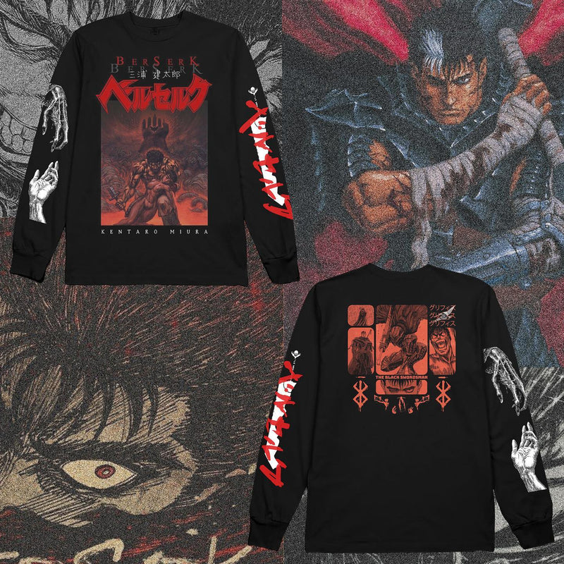 Berserk long sleeve crew neck shirt anime apparel Guts inspired clothing dark fantasy anime design high-quality anime wear stylish and comfortable cosplay outfit durable long sleeve crew neck soft fabric collectible anime merchandise perfect gift for anime and manga fans Kentaro Miura inspired clothing everyday anime outfit Berserk apparel iconic dark anime fashion epic manga shirt