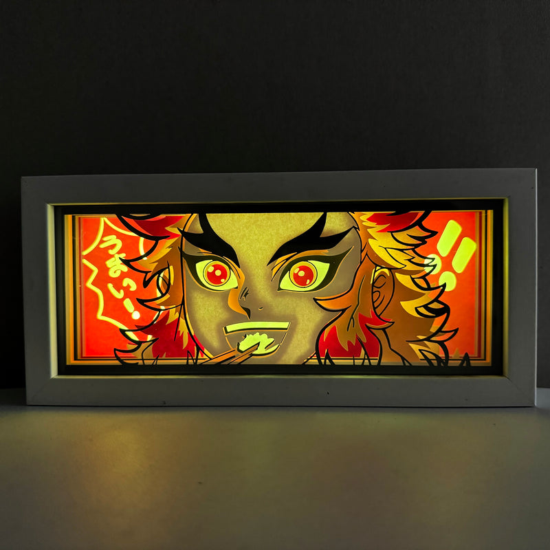 Custom Demon Slayer anime light box with 3D paper carving and RGB LED lights featuring Tanjiro and Nezuko. Perfect for anime gifts, Christmas decorations, and decor for fans and collectors. Remote-controlled colors create a vibrant, action-packed ambiance for bedrooms, desks, or anime-themed spaces. This handmade piece is an ideal gift for holidays or birthdays, designed for lovers of intense battles and stunning anime decor. A must-have for Demon Slayer fans looking to enhance their collection.