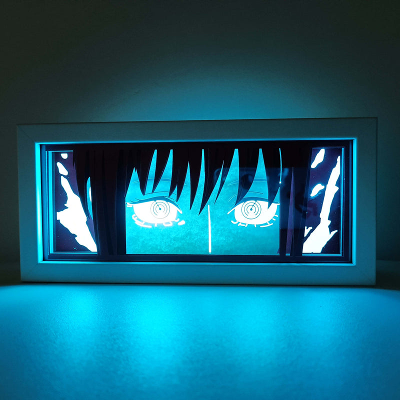 hainsaw Man anime light box with 3D paper carving and LED RGB lights, featuring Denji and Pochita. This custom handmade light box brings the intense action of Chainsaw Man to life with remote-controlled colors. Perfect for adding a gritty, rebellious touch to your bedroom, desk, or anime-themed decor