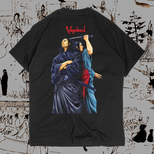 Vagabond The Battle of Ganryujima T-shirt Miyamoto Musashi vs Sasaki Kojiro anime apparel samurai manga clothing premium Vagabond shirt high-quality anime tee stylish and comfortable cosplay wear durable T-shirt soft fabric collectible manga merchandise perfect gift for samurai manga fans Takehiko Inoue inspired clothing historical anime shirt everyday anime outfit Vagabond apparel epic samurai battle shirt