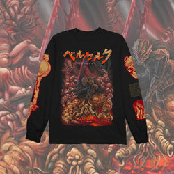 Berserk long sleeve crew neck shirt anime apparel Guts inspired clothing dark fantasy anime design high-quality anime wear stylish and comfortable cosplay outfit durable long sleeve crew neck soft fabric collectible anime merchandise perfect gift for anime and manga fans Kentaro Miura inspired clothing everyday anime outfit Berserk apparel iconic dark anime fashion epic manga shirt