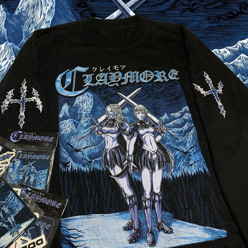 Claymore long sleeve crew neck shirt anime apparel Clare Teresa Miria inspired clothing dark fantasy anime design high-quality anime wear stylish and comfortable cosplay outfit durable long sleeve crew neck soft fabric collectible anime merchandise perfect gift for Claymore fans manga-inspired clothing everyday anime outfit Claymore apparel iconic anime fashion