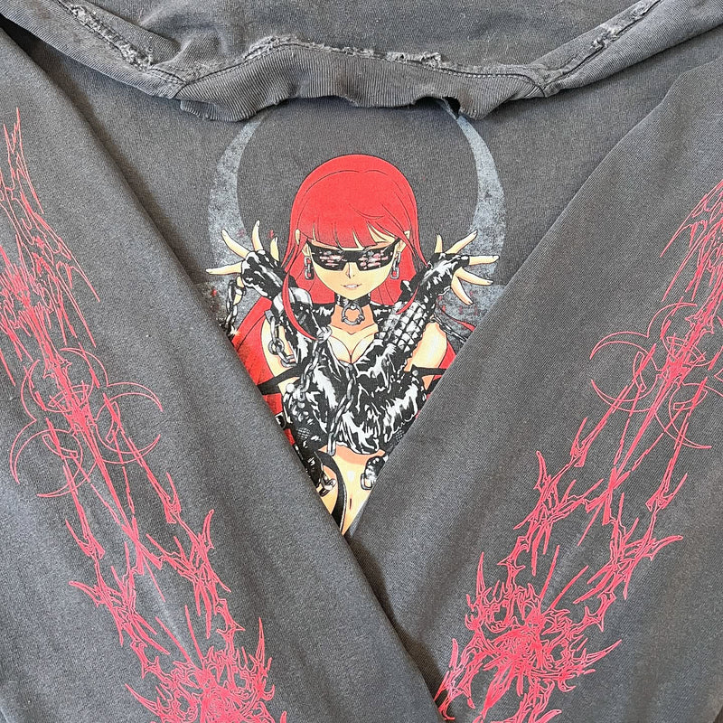 Destroyed SXTCY Armitage Long Sleeve – Hand-distressed heavyweight cotton long sleeve inspired by Armitage III and cyberpunk aesthetics. Premium anime streetwear featuring raw design, destroyed hem, and high-quality craftsmanship. Perfect for dark fantasy and dystopian fashion lovers, this unique anime long sleeve is ideal for cosplay, punk rock outfits, or everyday urban style. Comfortable, durable, and collectible anime merchandise, perfect for fans of cyberpunk anime and post-apocalyptic aesthetics. 