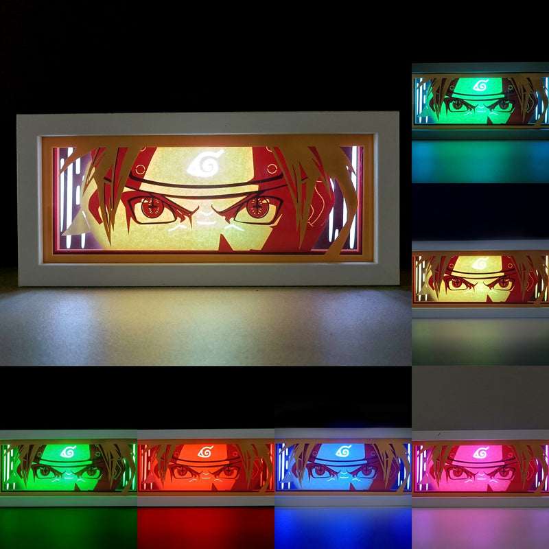 Custom Naruto light box with 3D paper carving and RGB LED lights featuring Naruto Uzumaki. Perfect for anime gifts, Christmas decor, and Naruto fans. Remote-controlled colors create a vibrant, ninja-themed ambiance for any space. Ideal for holidays, birthdays, or special occasions, celebrating Naruto’s journey to becoming Hokage and his iconic Rasengan and Nine-Tails powers. A must-have for Naruto fans looking to bring the spirit of Konoha into their collection.