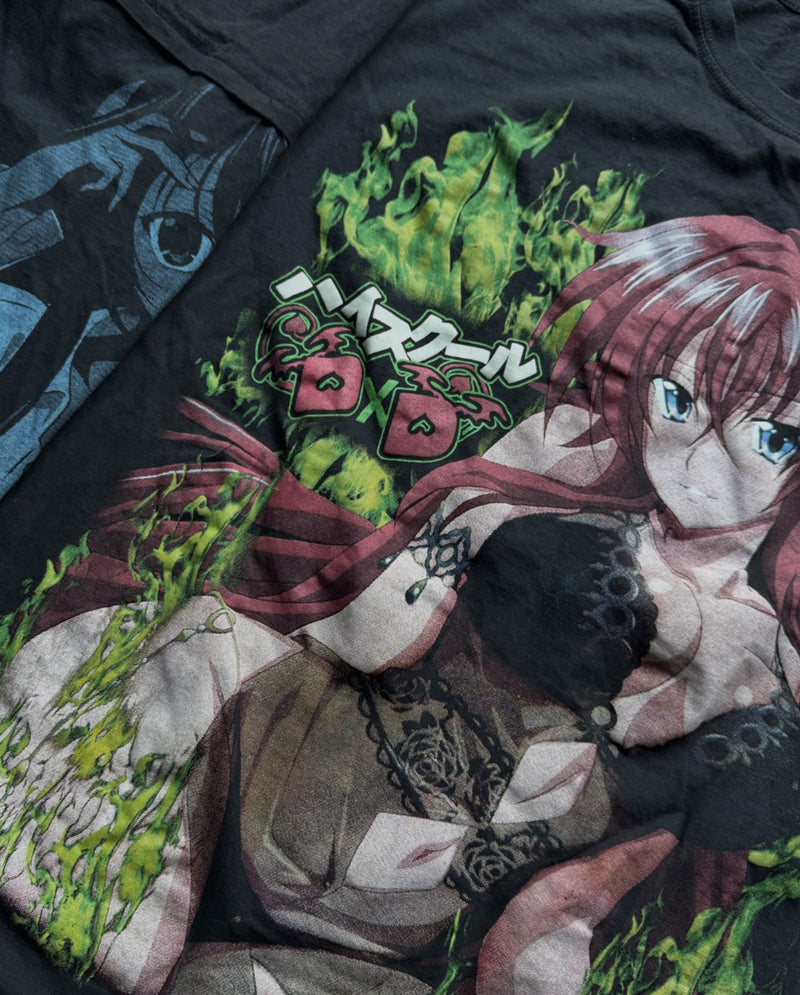 Highschool DXD GOONER Tee – Hand-distressed heavyweight cotton tee featuring 2 shirts in 1, custom sleeves and cuffs, and a Gooner Collector’s Edition design. Perfect for dark anime streetwear and rebellious aesthetics.