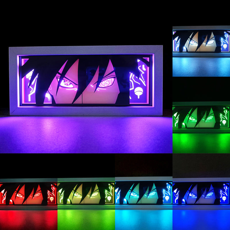 Custom Naruto light box with 3D paper carving and RGB LED lights featuring Sasuke Uchiha. Perfect for anime gifts, Christmas decor, and Sasuke fans. Remote-controlled colors create a dark, powerful ambiance for any space. Ideal for holidays, birthdays, or special occasions, celebrating Sasuke’s mastery of the Sharingan, Chidori, and his quest for redemption. A must-have for Naruto fans looking to add the cool and intense presence of Sasuke to their collection.