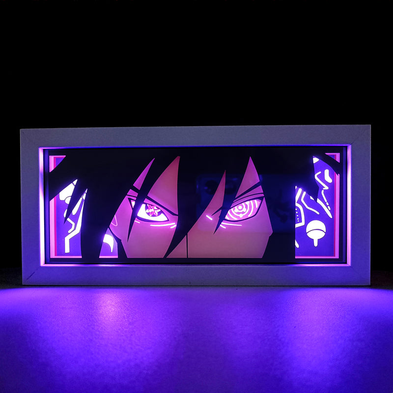 Custom Naruto light box with 3D paper carving and RGB LED lights featuring Sasuke Uchiha. Perfect for anime gifts, Christmas decor, and Sasuke fans. Remote-controlled colors create a dark, powerful ambiance for any space. Ideal for holidays, birthdays, or special occasions, celebrating Sasuke’s mastery of the Sharingan, Chidori, and his quest for redemption. A must-have for Naruto fans looking to add the cool and intense presence of Sasuke to their collection.