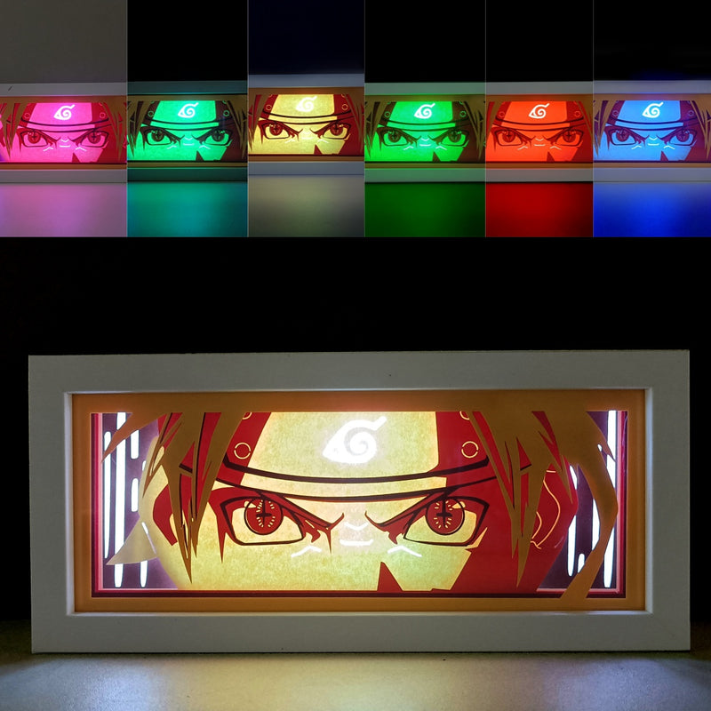 Custom Naruto light box with 3D paper carving and RGB LED lights featuring Naruto Uzumaki. Perfect for anime gifts, Christmas decor, and Naruto fans. Remote-controlled colors create a vibrant, ninja-themed ambiance for any space. Ideal for holidays, birthdays, or special occasions, celebrating Naruto’s journey to becoming Hokage and his iconic Rasengan and Nine-Tails powers. A must-have for Naruto fans looking to bring the spirit of Konoha into their collection.