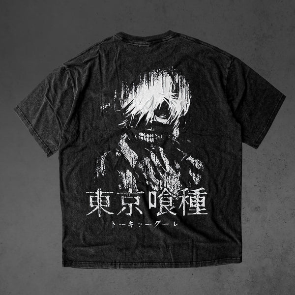 Vintage oversized Tokyo Ghoul streetwear tee with classic washed Harajuku Y2K style, perfect for skateboarders, otaku, and anime fans. This heavyweight cotton shirt features Kaneki, Touka, Amon, and Rize in bold, dark artwork. Ideal for skating, gym, or cosplay, this tee captures the eerie intensity and rebellious spirit of Tokyo Ghoul, blending the struggle between humans and ghouls with edgy streetwear vibes. A must-have for fans of Kaneki’s transformation and the sinister world of ghouls