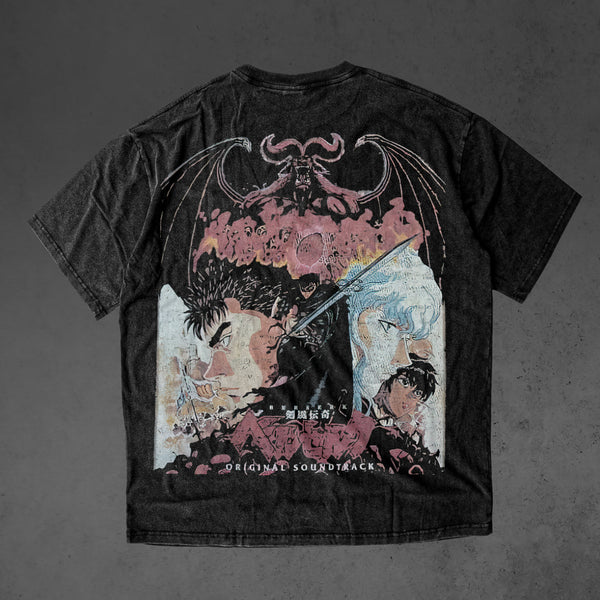 Vintage oversized Berserk streetwear tee with a classic washed Harajuku Y2K aesthetic. Perfect for skateboarders, otaku, and dark fantasy anime fans, this heavyweight cotton shirt showcases Guts in bold, gritty artwork. Ideal for skating, gym, or cosplay, this tee embodies the raw intensity and rebellious spirit of Berserk, capturing the struggle for survival and vengeance in a striking streetwear piece