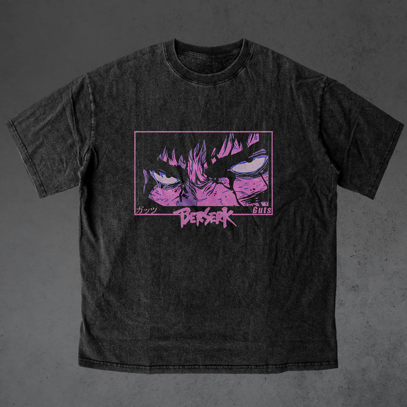 Vintage oversized Berserk streetwear tee with a classic washed Harajuku Y2K aesthetic. Perfect for skateboarders, otaku, and dark fantasy anime fans, this heavyweight cotton shirt showcases Guts in bold, gritty artwork. Ideal for skating, gym, or cosplay, this tee embodies the raw intensity and rebellious spirit of Berserk, capturing the struggle for survival and vengeance in a striking streetwear piece