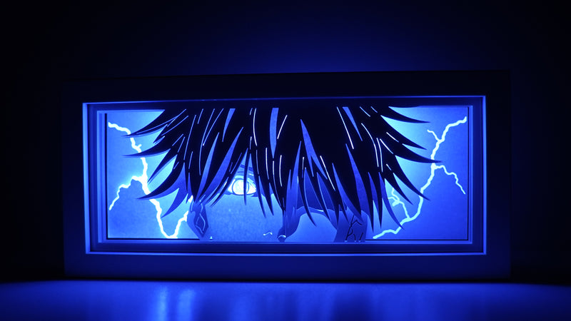 Custom Jujutsu Kaisen light box with 3D paper carving and RGB LED lights featuring Yuji Itadori and Sukuna. Perfect for anime gifts, Christmas decor, and Jujutsu Kaisen fans. Remote-controlled colors create a dark, cursed energy ambiance for any space. Ideal gift for holidays or birthdays, celebrating the intense battles and powerful curses from the series. A must-have for Jujutsu Kaisen fans looking to enhance their collection