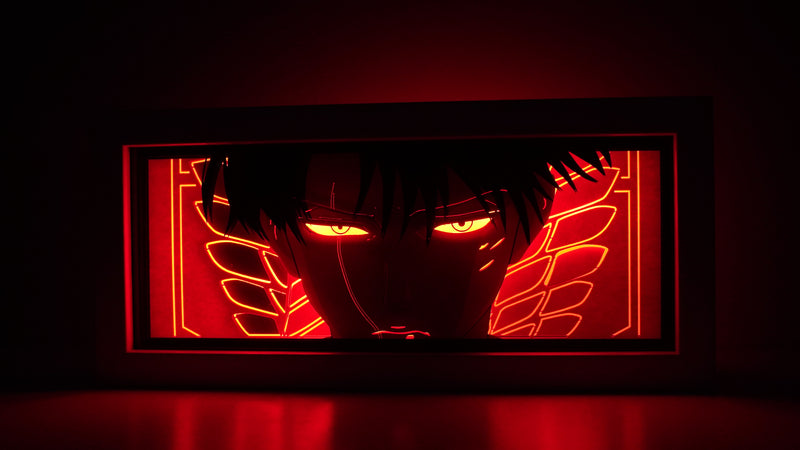 Attack on Titan anime light box with 3D paper carving and LED RGB lighting. Featuring Eren Yeager and the Colossal Titan, this custom handmade light box offers remote-controlled color options like blue, red, and white, perfect for bedroom or desk decor. Ideal for fans of the Survey Corps and humanity’s fight for survival, this light box brings the apocalyptic world of Attack on Titan to life