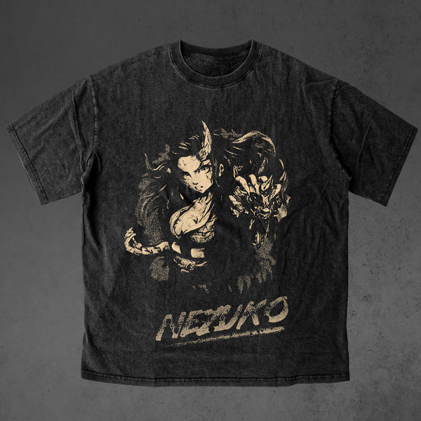 Vintage oversized Demon Slayer streetwear tee with classic washed Harajuku Y2K style, perfect for skateboarders, otaku, and anime fans. This heavyweight cotton shirt features Tanjiro, Nezuko, Zenitsu, Inosuke, and Giyu in bold, dynamic artwork. Ideal for skating, gym, or cosplay, this tee embodies the fierce energy of Demon Slayer, blending intense battles against demons with edgy streetwear fashion. A must-have for fans of the Demon Slayer Corps and those who embrace the unstoppable spirit of Tanjiro and h