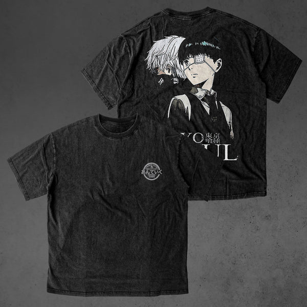 Vintage oversized Tokyo Ghoul streetwear tee with classic washed Harajuku Y2K style, perfect for skateboarders, otaku, and anime fans. This heavyweight cotton shirt features Kaneki, Touka, Amon, and Rize in bold, dark artwork. Ideal for skating, gym, or cosplay, this tee captures the eerie intensity and rebellious spirit of Tokyo Ghoul, blending the struggle between humans and ghouls with edgy streetwear vibes. A must-have for fans of Kaneki’s transformation and the sinister world of ghouls