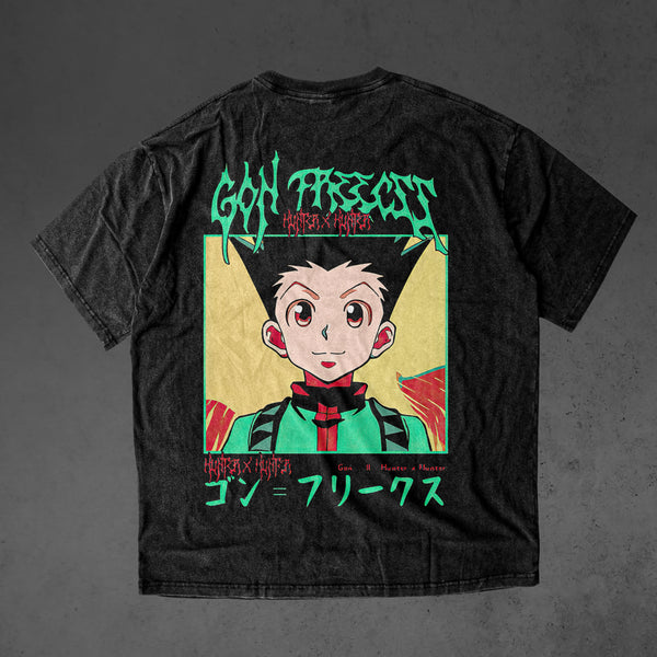 Vintage oversized Hunter x Hunter streetwear tee with classic washed Harajuku Y2K style, perfect for skateboarders, otaku, and anime fans. This heavyweight cotton shirt features Gon, Killua, Kurapika, Leorio, and Hisoka in bold, dynamic artwork. Ideal for skating, gym, or cosplay, this tee captures the adventurous spirit and intense battles of Hunter x Hunter, blending streetwear fashion with iconic moments from the anime. A must-have for fans of the Hunter Exam, Hisoka's cunning, and the relentless pursuit