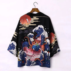 Japanese Casual Kimono Haori - Wave Samurai Neko ANIME CRUSH