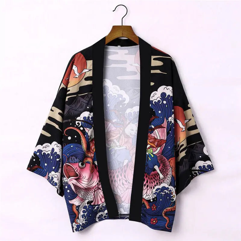 Japanese Casual Kimono Haori - Wave Samurai Neko ANIME CRUSH