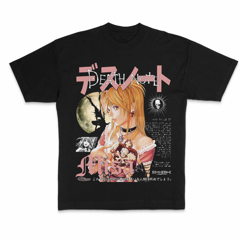 Death Note anime t-shirt featuring Light Yagami, L, Ryuk, Misa, and Near from the iconic Japanese manga and anime series by Tsugumi Ohba and Takeshi Obata. Vintage Y2K Harajuku oversized tee with a retro washed look, inspired by Japanese anime culture, psychological thriller art, and Tokyo street fashion. Perfect handmade otaku apparel for anime fans, manga collectors, and Death Note enthusiasts.