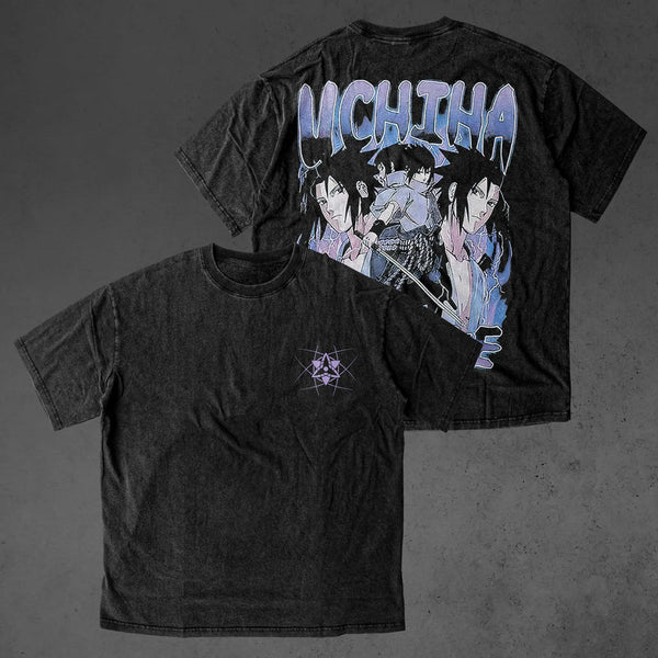 Naruto Sasuke Uchiha vintage double sided oversized t-shirt, Naruto Shippuden anime graphic tee, front and back print Japanese manga shirt, retro washed Y2K Harajuku streetwear fashion, Naruto vs Sasuke oversized anime shirt, Uchiha clan double print tee, otaku anime clothing, Naruto Shippuden cosplay outfit, Comic Con convention merch, Japanese anime gift for fans and collectors