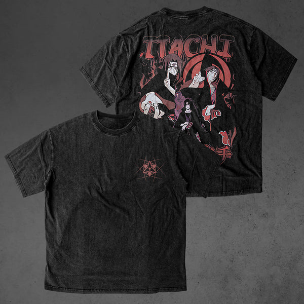 Naruto Itachi Uchiha Akatsuki Clan vintage oversized double sided t-shirt, Naruto Shippuden anime graphic tee, front and back print manga shirt, retro washed Y2K Harajuku streetwear, Itachi Akatsuki oversized anime shirt, Uchiha clan double print tee, otaku anime clothing, Naruto Shippuden cosplay outfit, Comic Con anime convention merch, Japanese anime gift for Naruto fans and collectors