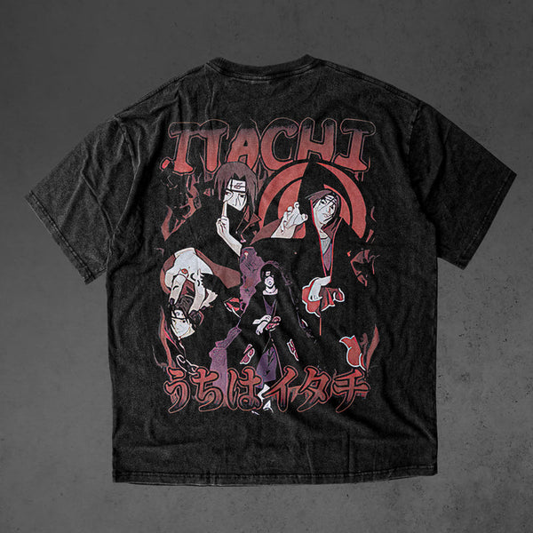 Naruto Itachi Uchiha Akatsuki Clan vintage oversized double sided t-shirt, Naruto Shippuden anime graphic tee, front and back print manga shirt, retro washed Y2K Harajuku streetwear, Itachi Akatsuki oversized anime shirt, Uchiha clan double print tee, otaku anime clothing, Naruto Shippuden cosplay outfit, Comic Con anime convention merch, Japanese anime gift for Naruto fans and collectors