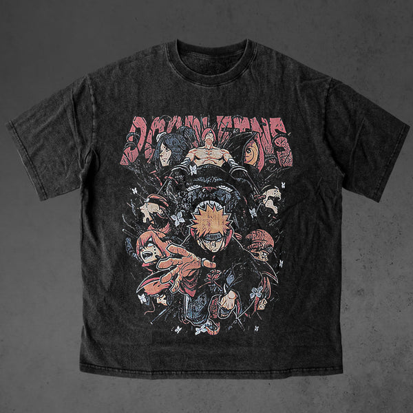 Vintage oversized Naruto streetwear tee with classic washed Harajuku Y2K style, perfect for skateboarders, otaku, and anime fans. This heavyweight cotton shirt features Naruto, Sasuke, Sakura, Kakashi, and Itachi in bold, dynamic artwork. Ideal for skating, gym, or cosplay, this tee embodies the intense ninja battles and rebellious spirit of Naruto, blending iconic anime moments with streetwear fashion. A must-have for fans of the Hidden Leaf Village, the Uchiha clan, and Naruto’s path to becoming Hokage