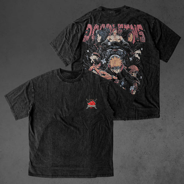 Naruto Akatsuki Clan vintage oversized double sided t-shirt, Naruto Shippuden anime graphic tee, front and back print Japanese manga shirt, retro washed Y2K Harajuku streetwear fashion, Akatsuki organization double print oversized tee, Naruto Akatsuki cosplay top, otaku anime clothing, Naruto Shippuden convention outfit, Comic Con anime merch, Japanese anime gift for Naruto fans and collectors