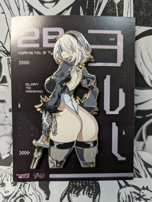 2B Enamel Pin Collection – Limited Edition Collectibles Featuring 2B from NieR: Automata. Premium Black Nickel Finish, Hard Enamel with Print Details, Numbered with Lasered Logo, Large 3 Inches (7.6 cm), Double Butterfly Clutch for Secure Attachment. Perfect Anime Merchandise for NieR: Automata and 2B Fans, Collectors, and Enthusiasts. Includes Exclusive 2B Design, Anime Accessories, Otaku Gifts, Anime Convention Collectibles, and Cosplay Accessories.