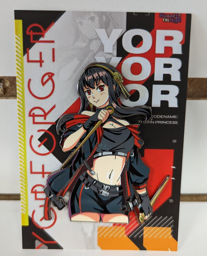 Yor Forger Enamel Pin Collection – Limited Edition Collectibles Featuring Yor Forger from Spy x Family. Premium Black Nickel Finish, Hard Enamel with Print Details, Numbered with Lasered Logo, Large 3 Inches (7.6 cm), Double Butterfly Clutch for Secure Attachment. Perfect Anime Merchandise for Spy x Family and Yor Forger Fans, Collectors, and Enthusiasts. Includes Exclusive Yor Forger Design, Anime Accessories, Otaku Gifts, Anime Convention Collectibles, and Cosplay Accessories.