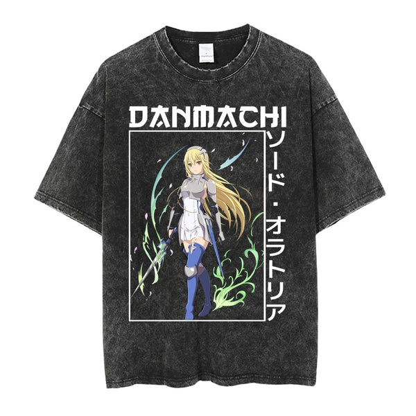DanMachi Is It Wrong to Try to Pick Up Girls in a Dungeon Bell Cranel Hestia Ais Wallenstein Liliruca Haruhime Mikoto Wiene Y2K Classic Vintage Retro Washed Anime T-Shirt Tee Harajuku Streetwear Manga Aesthetic Handmade Japanese Culture JK Casual Printed Anime Pattern Cosplay Comic Con Festival Gift Apparel Clothing Heavy Cotton Oversized Tee Tokyo Otaku Weeb Printed T-shirts Graphic