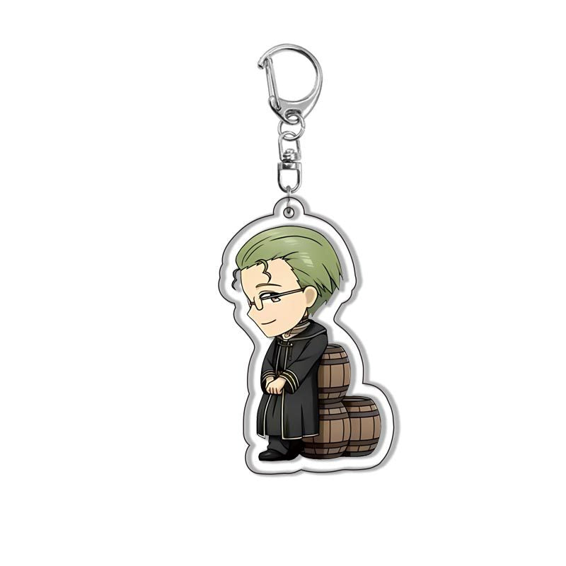 Frieren Beyond Journey’s End acrylic keychain featuring Frieren, Himmel, Fern, Stark, Heiter and Eisen, premium anime accessory by Anime Crush
